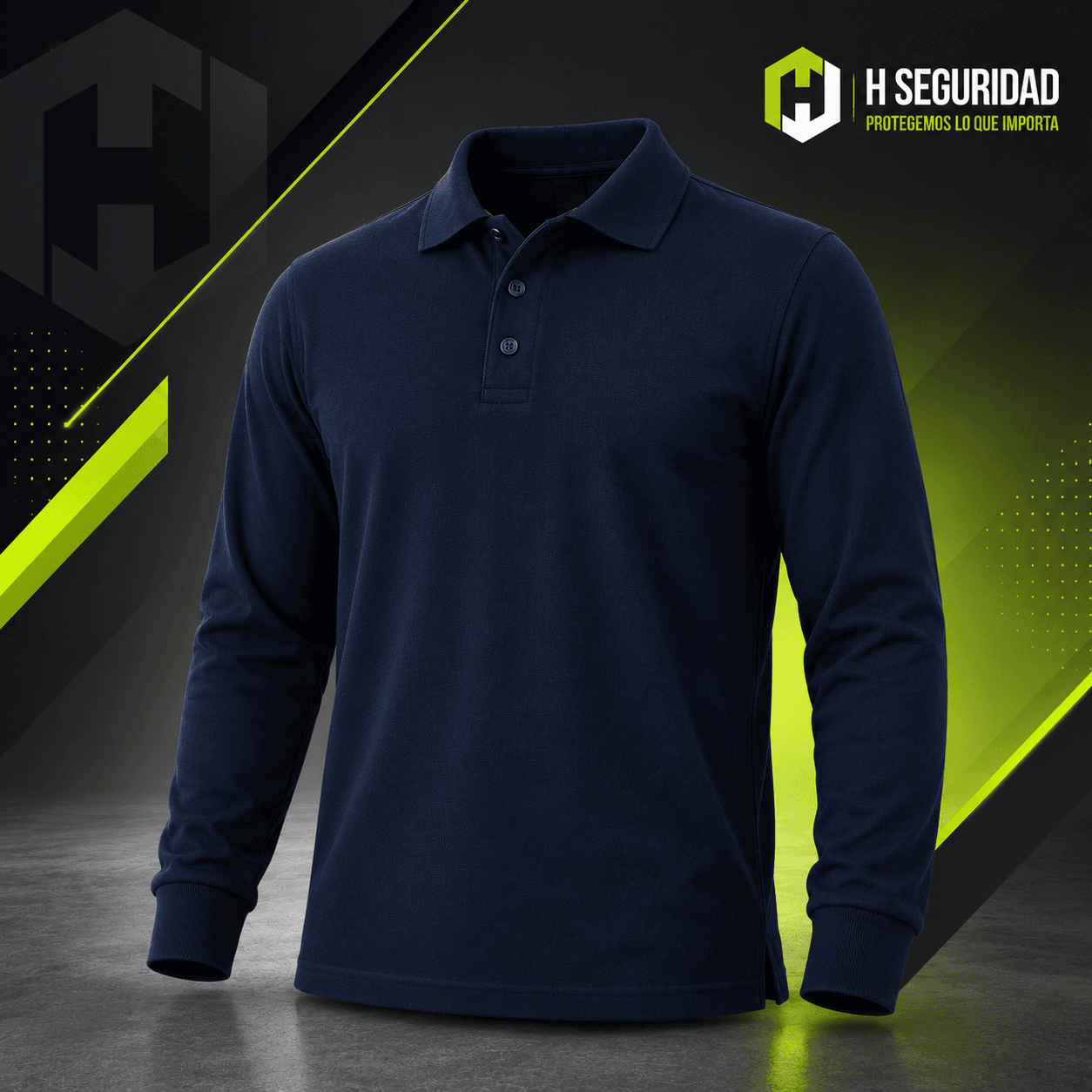 Polera Azul Piqué Manga Larga Tela Mix