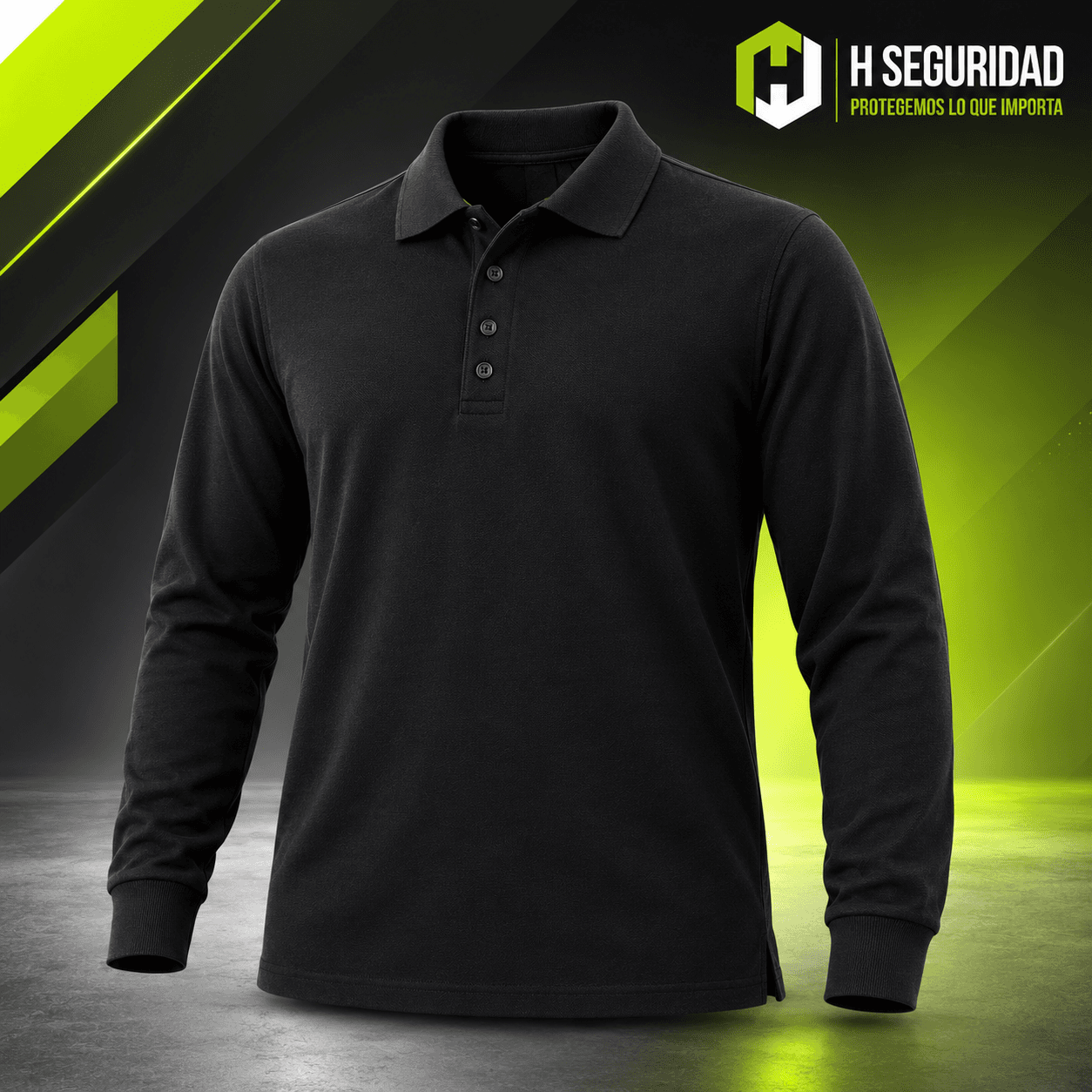 Polera Negra Piqué Manga Larga Mix