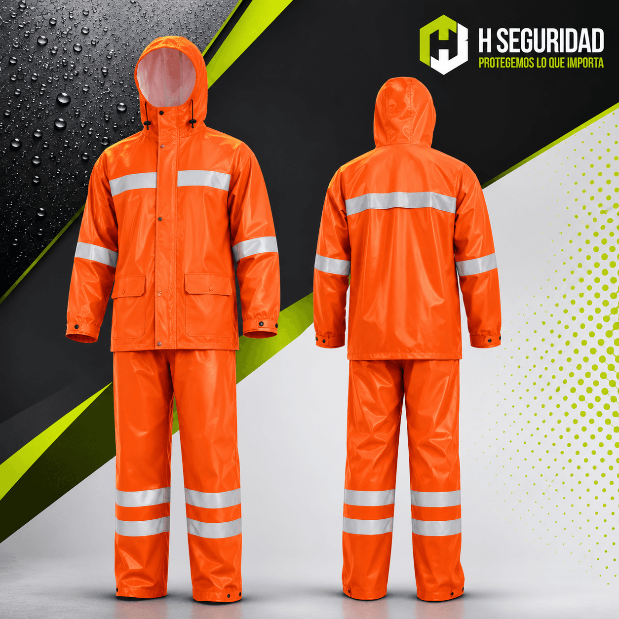 Traje de Lluvia Naranjo con Cinta Reflectante